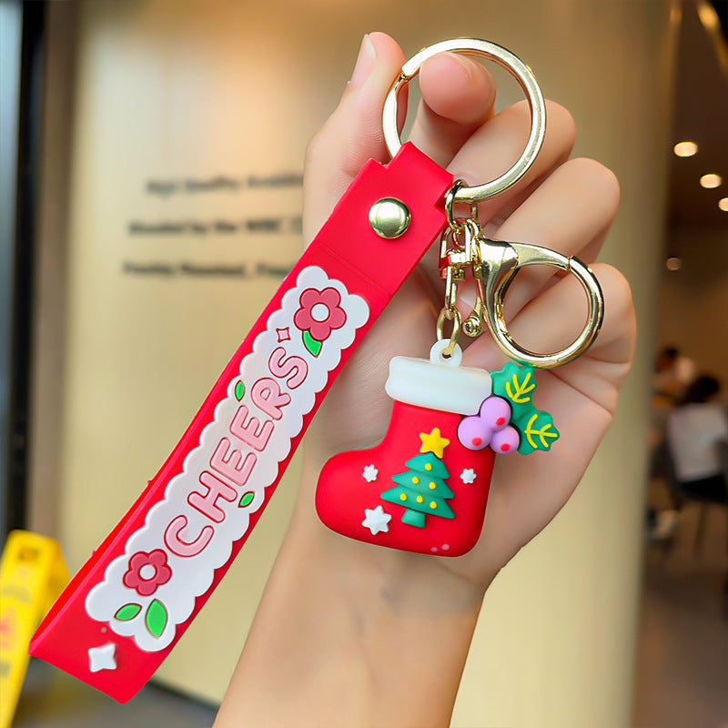 Wholesale Christmas Series Cartoon Elk Socks Silicone Keychain